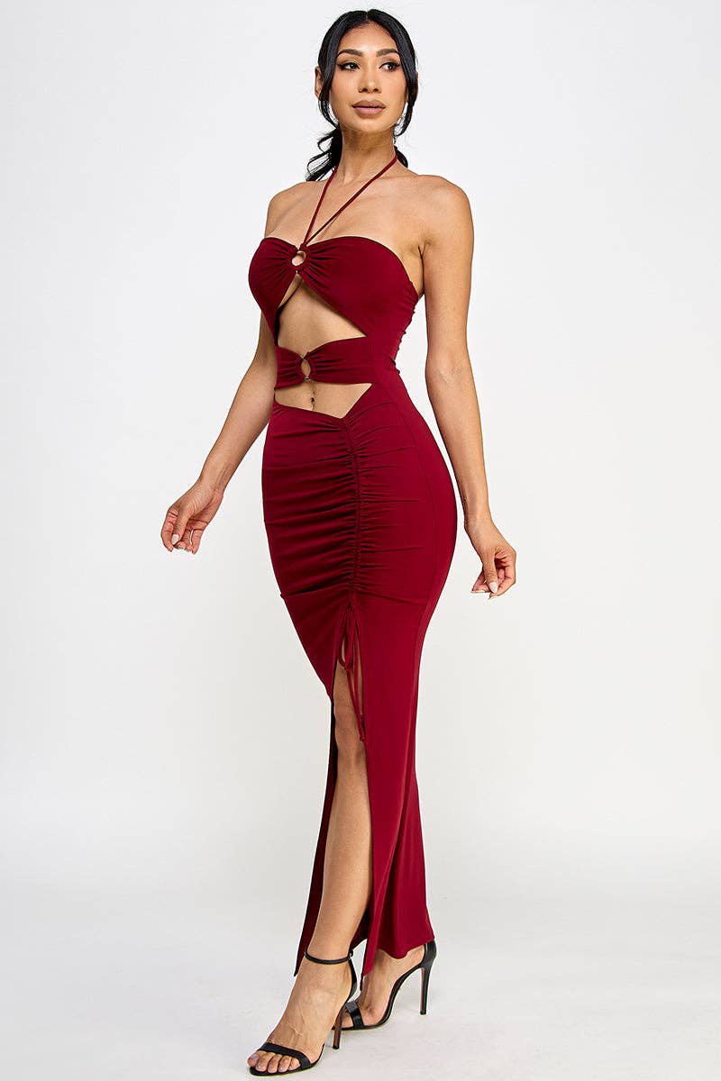 ARA USA - Wholesale Dress - Women's - 6755 (Vibrant green halter-neck cutout with ruched detail)11