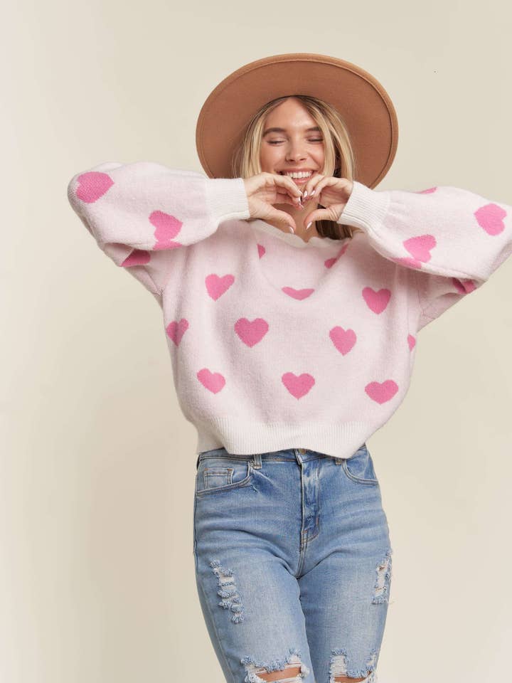 LESW3428- LOVELY HEART SWEATER TOP for wholesale by Madelyn