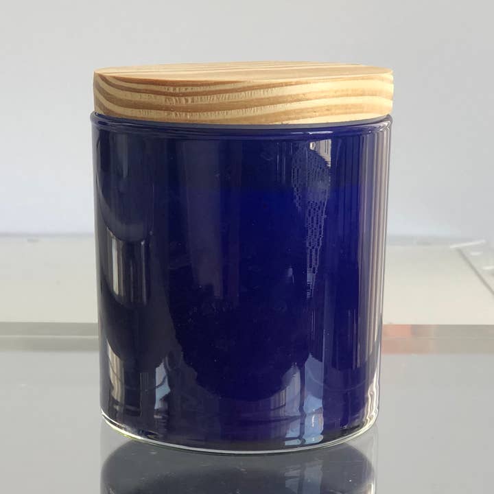 Atelier 880 - Wholesale Jar/Filled Candle - Custom Candles | Cobalt Blue Glass Wood Lid | Private Label