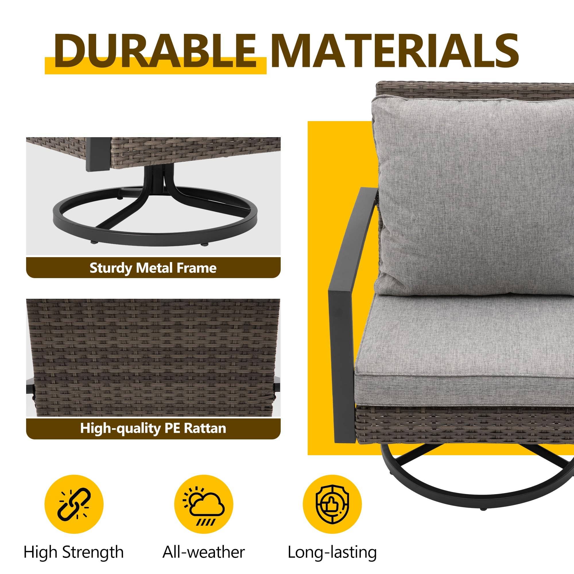 Heynemo - Wholesale Patio Set - 7PCS Rattan Patio Conversation Set with Swivel Chair5