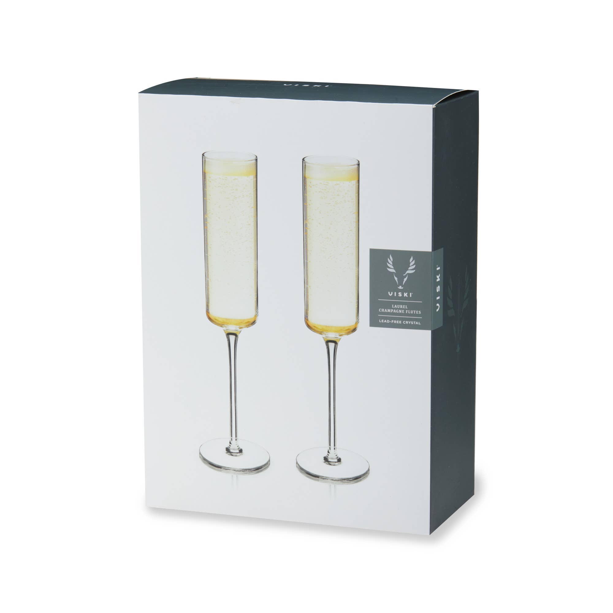 Viski - Wholesale Champagne Flute - Laurel Crystal Champagne Flutes Set of 21