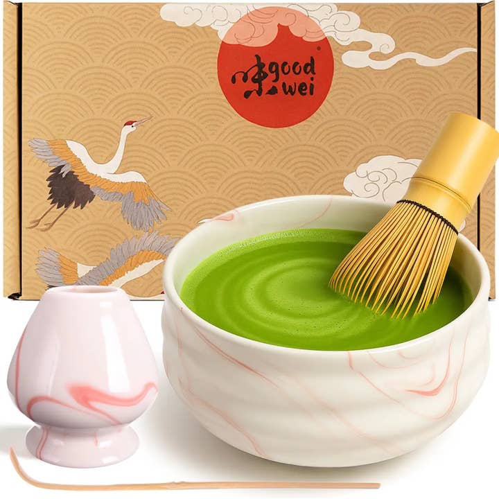 Juego de matcha "Mármol Rosa" 80 con soporte para venta al por mayor de good wei