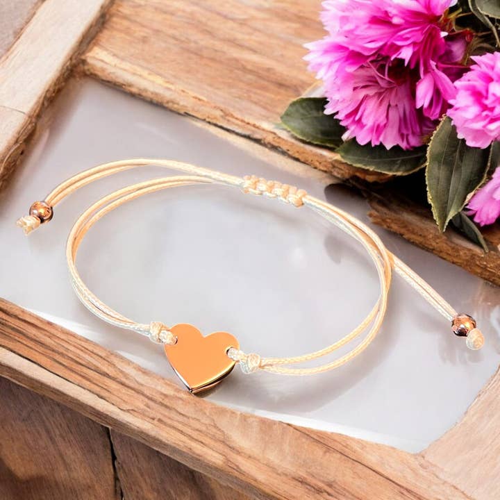 Armband "AMOR" beige verstellbares Band Herz roségoldfarben für den Großhandel von TOURMALYN