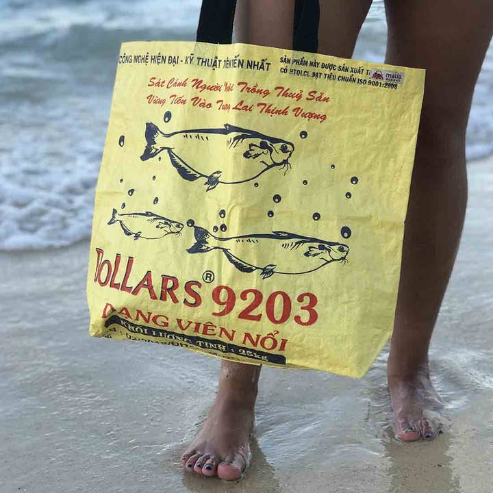 Malia Designs - Wholesale Tote Bag - Unisex - Yellow Recycled Shopping Tote - Super Beach Bag4