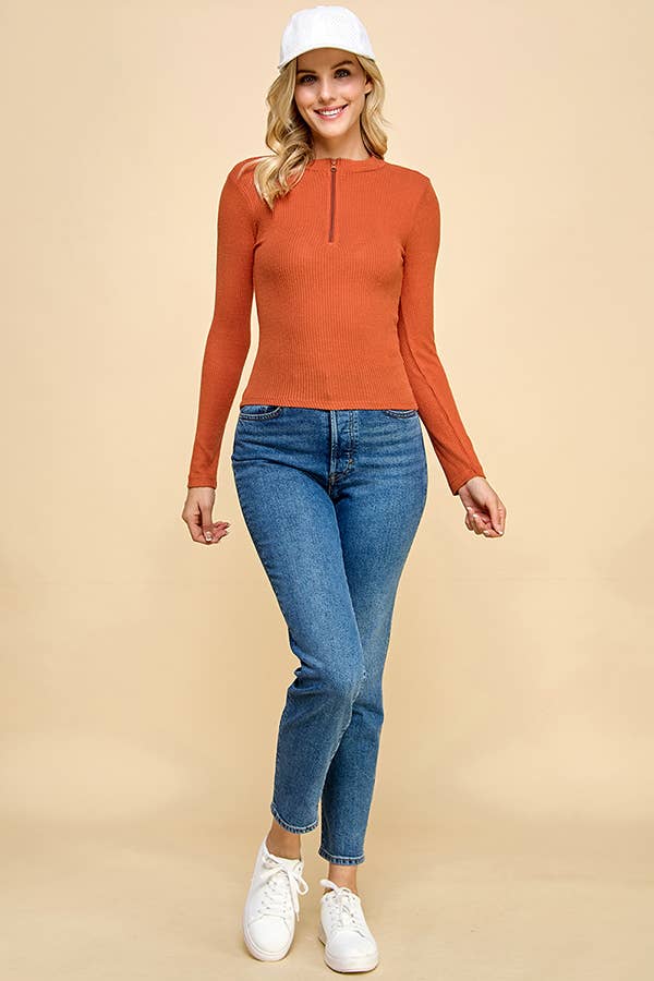 Heart & Hips – wholesale Stickad topp - Dam – RT51817L - FRAMDRAGKEDJA UPP KRAGE BORSTAD HACCI RIBB LÅNGÄRMAD1