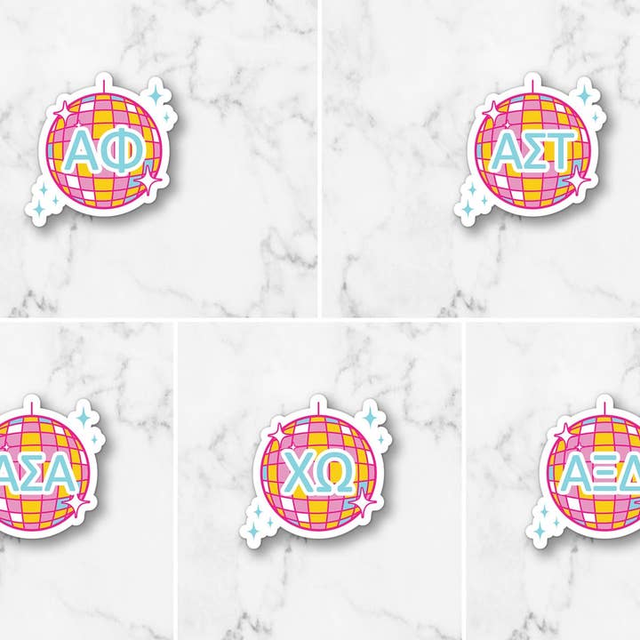 Cara Mak Design - Wholesale Sticker - Disco Ball Greek Letters Custom Sorority Vinyl Sticker