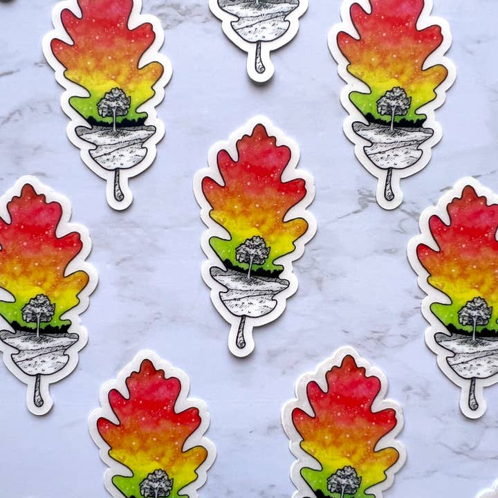 Autocollant découpé en forme de feuille de chêne pour la vente par Jen Aranyi
