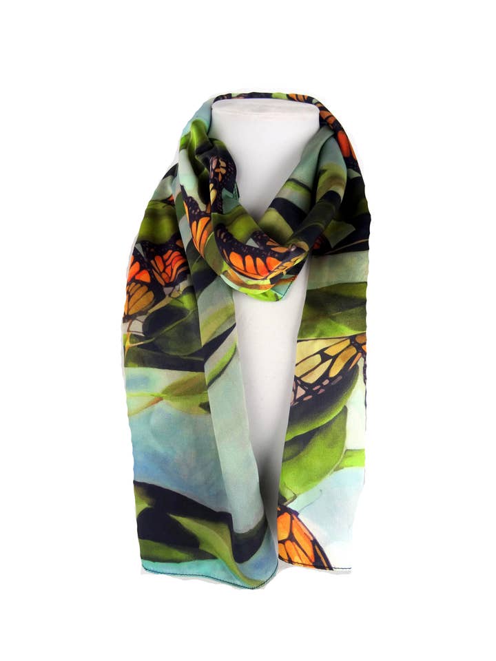 Sciarpa Monarch Butterfly - raso di seta per la vendita all'ingrosso da parte di Silk Squirrel