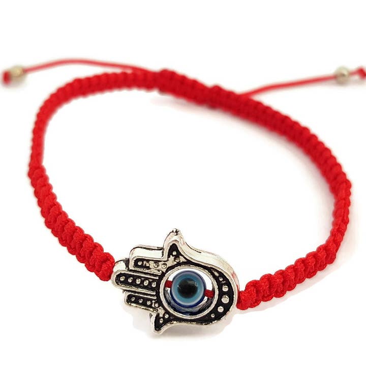 Pulseira de fio vermelho macramê para olho turco azul sorte por atacado de MYSTIC JEWELS