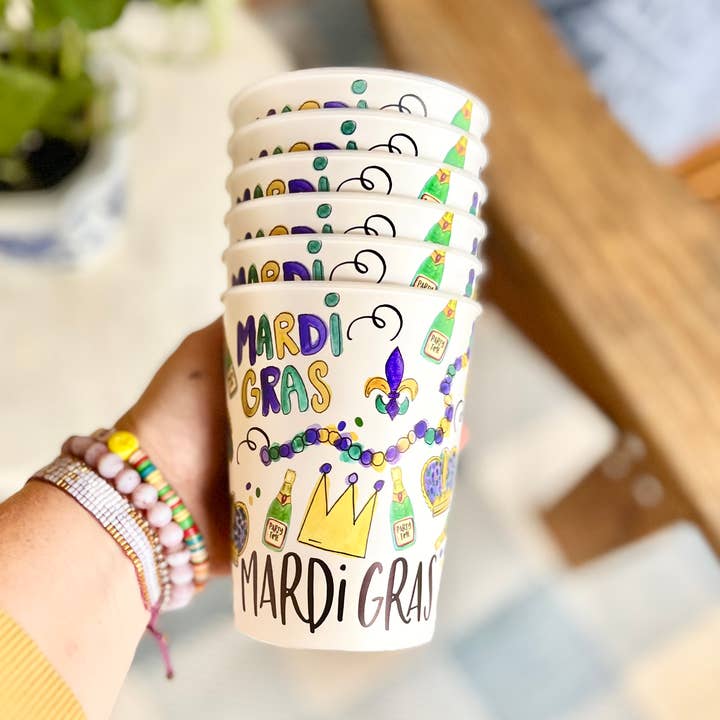 Happy By Rachel, LLC - Wholesale Disposable Cup - Mardi Gras Reusable Cups, gifts, tailgate, party cups0