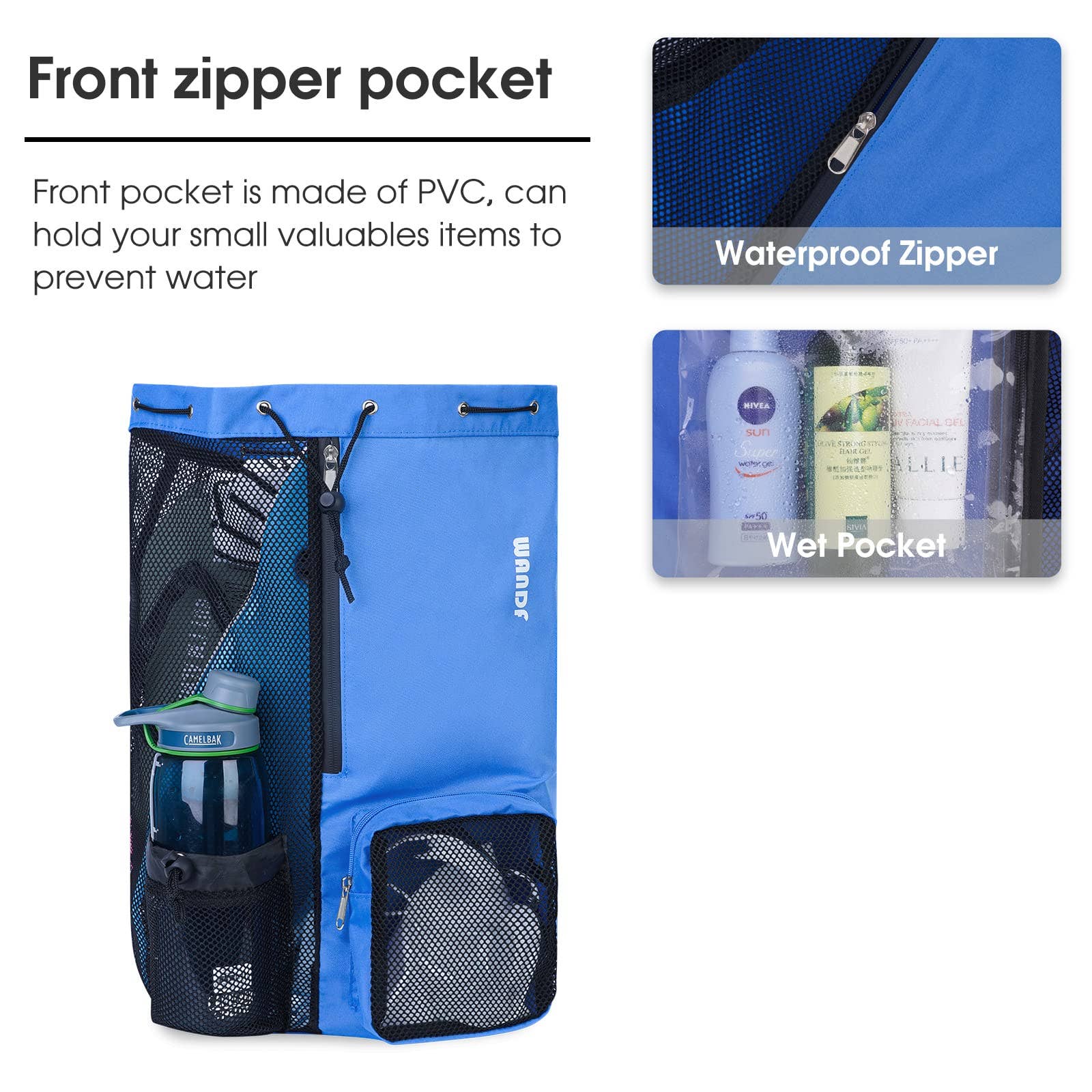 wandf - Wholesale Beach Bag - WANDF Mesh Drawstring Backpack with Wet Pocket Beach Bag3