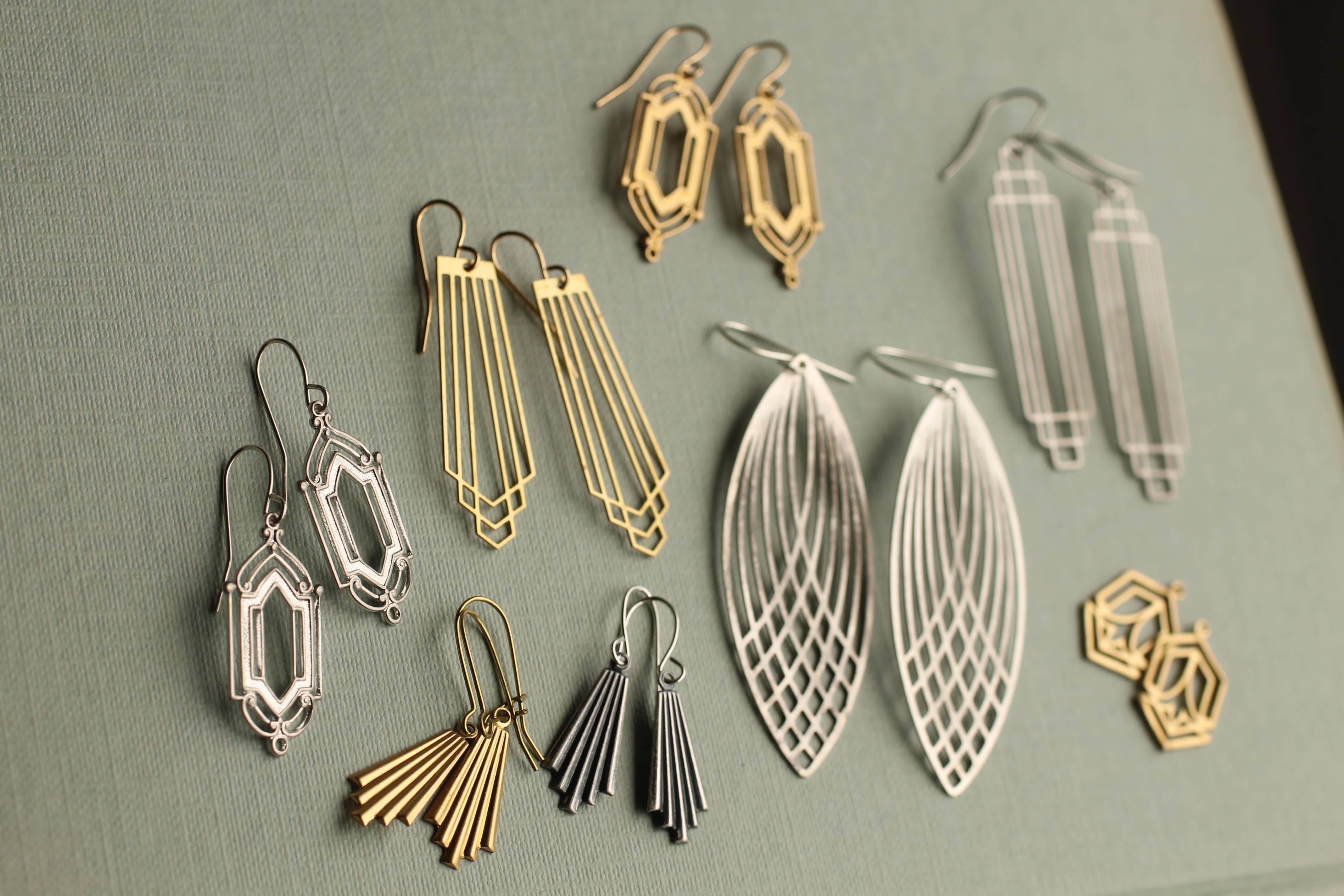 Silk Purse, Sow's Ear - Wholesale Dangle Earrings - Gold Art Deco Harp Earrings6