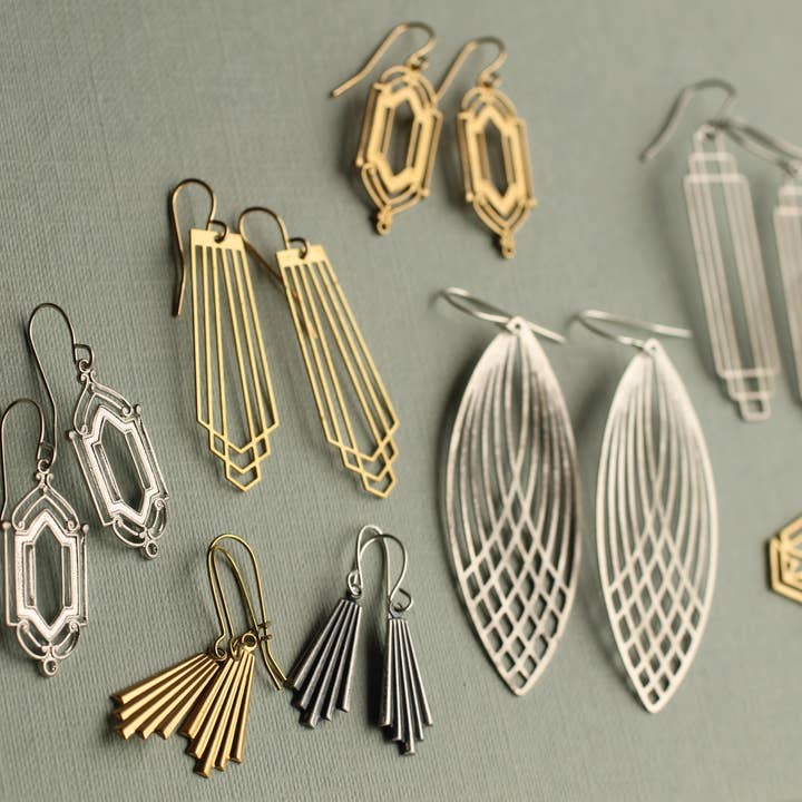 Silk Purse, Sow's Ear - Wholesale Dangle Earrings - Gold Art Deco Harp Earrings6