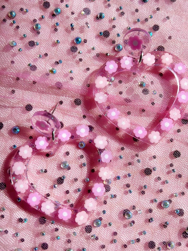 Pink Flowers Lola Earrings for wholesale by Coco's Musings