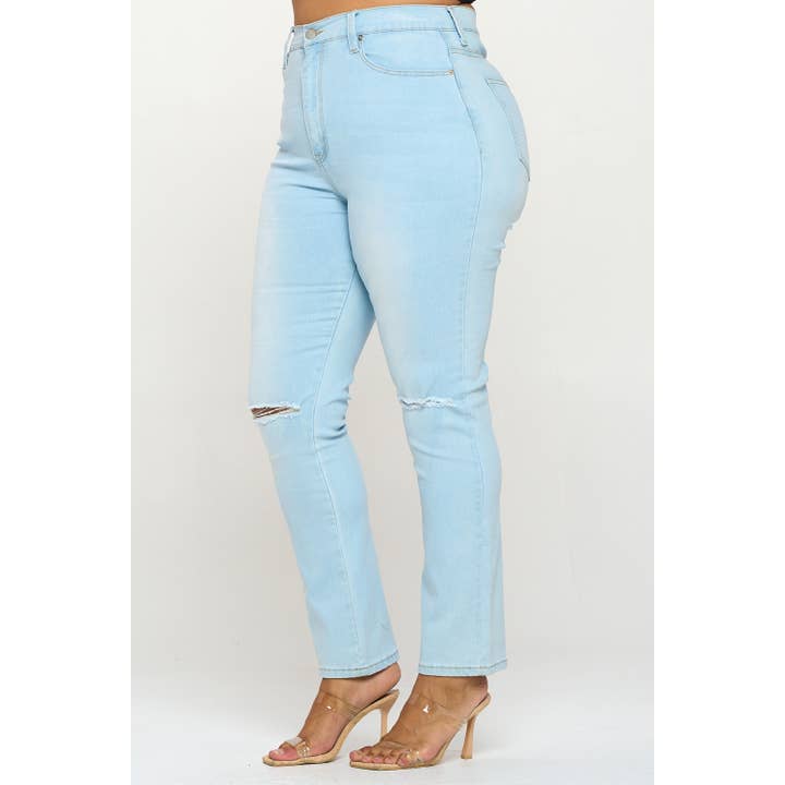 Blue Turtle - Wholesale Jeans - Women's - Plus Size Slit Knee High Waist Jean Light DH2025X
