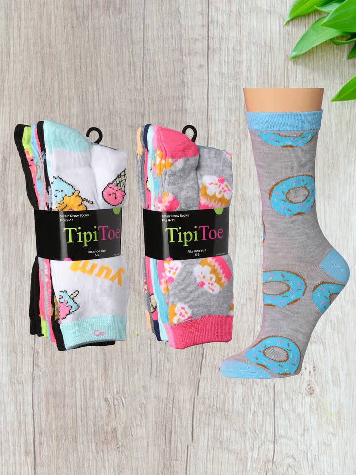 Kvinder Tipi Toe 6 Pack bomuld lang sjov nyhed sød farve for engroshandel hos Isadora, Tipi toe, & James Fiallo