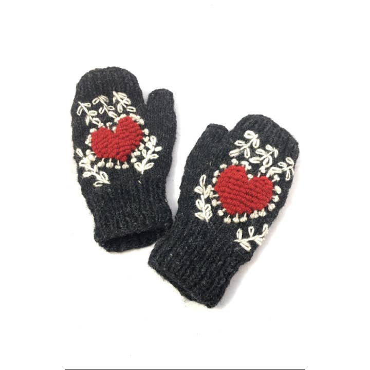 Ganesh Himal Trading - Wholesale Hand Warmer - Embroidered Heart knit handwarmer, fleece lined