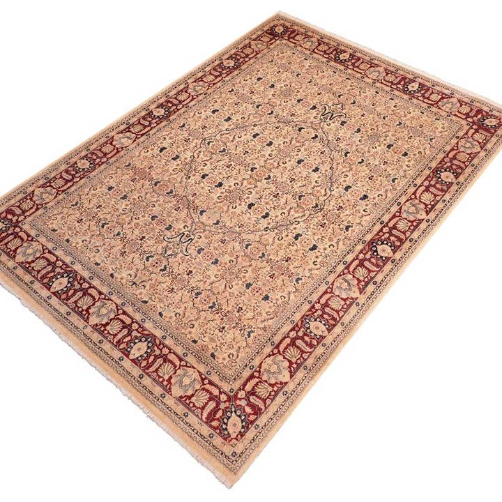 Antik vegetabilsk farvet Tabriz beige/rød uldtæppe - 7'11'' x 9'11'' for engroshandel hos Arshs Fine Rugs
