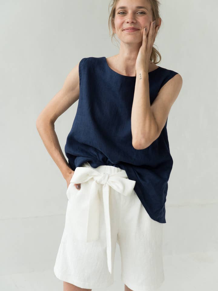 Calções de Linho Branco, Calções de Linho de Verão, Shorts Soltos, Linho por atacado de LeMuse