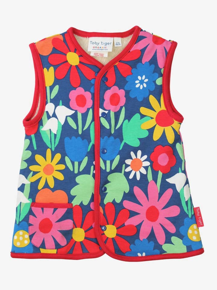 Kinderfleece-sweatvest van biologische katoen omkeerbaar met bloemenprint voor wholesale door Toby Tiger GmbH