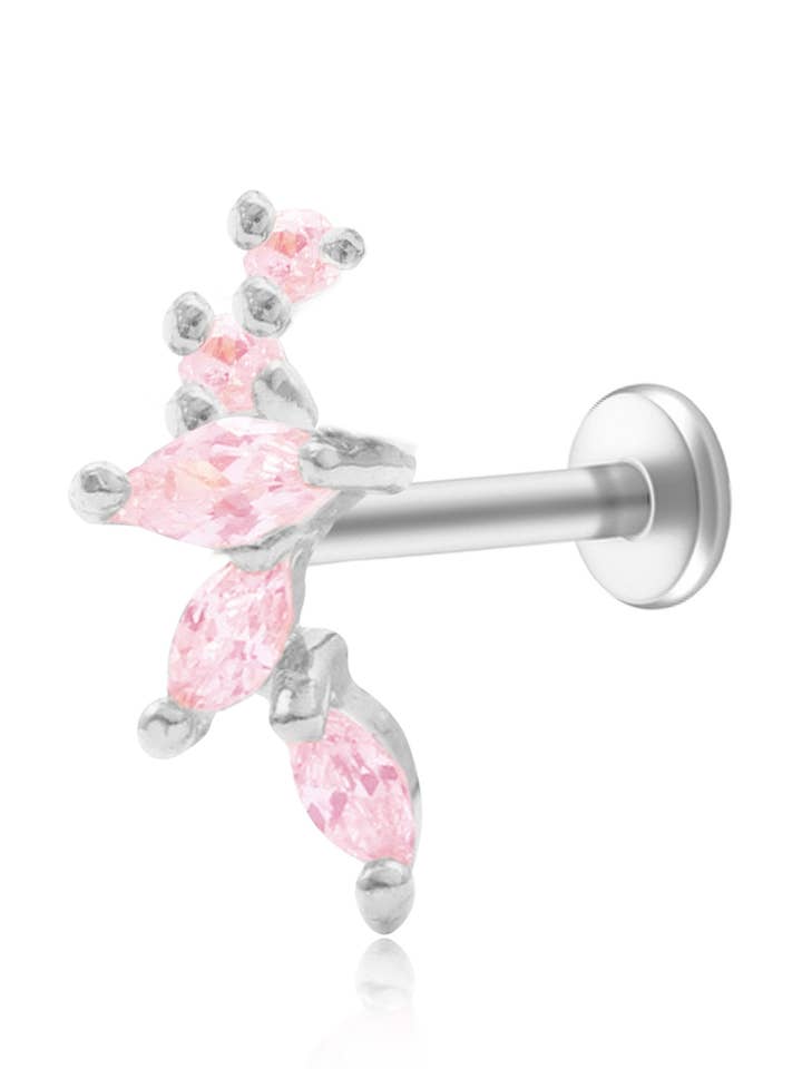 Brinco Piercing Pink Crystal Folha de Grinalda por atacado de Impuria Ear Piercing Jewelry
