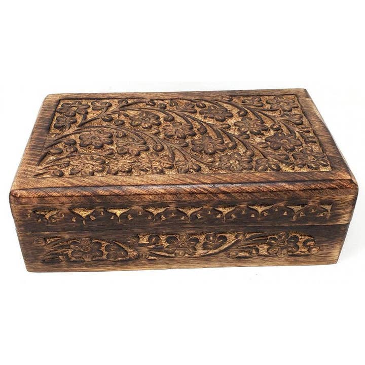 GREENROOTS USA LLC - Wholesale Decorative Box - Floral Carved Wood Box 5X8"2