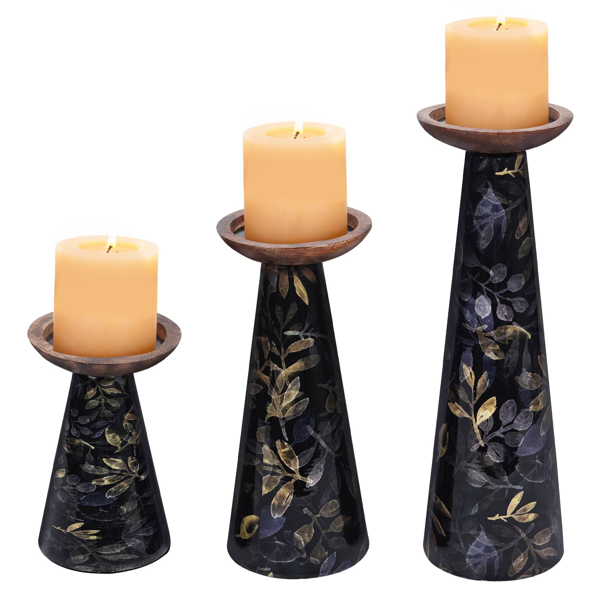 Mela Artisans - Wholesale Candle Holder - Moody Floral Pillar Candle Holder Set3