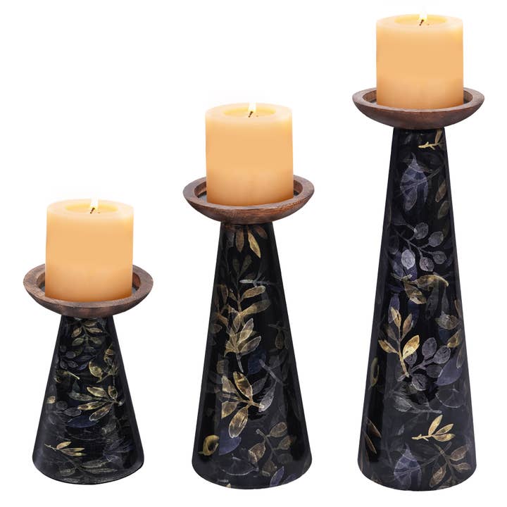 Mela Artisans - Wholesale Candle Holder - Moody Floral Pillar Candle Holder Set3
