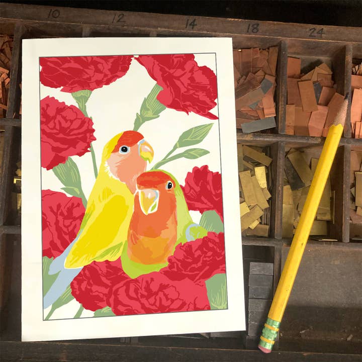 Rigel Paper - Wholesale Love card - RBI-9146 Love Birds & Carnation Flowers Greeting Card1