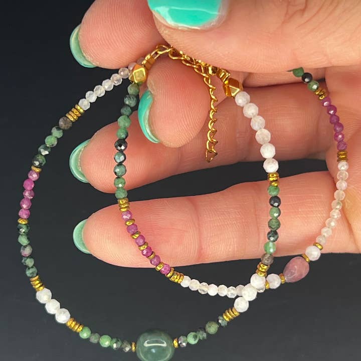 Zoisite Moonstone, Ruby and Ruby Double Bracelet for wholesale by Téha Créations