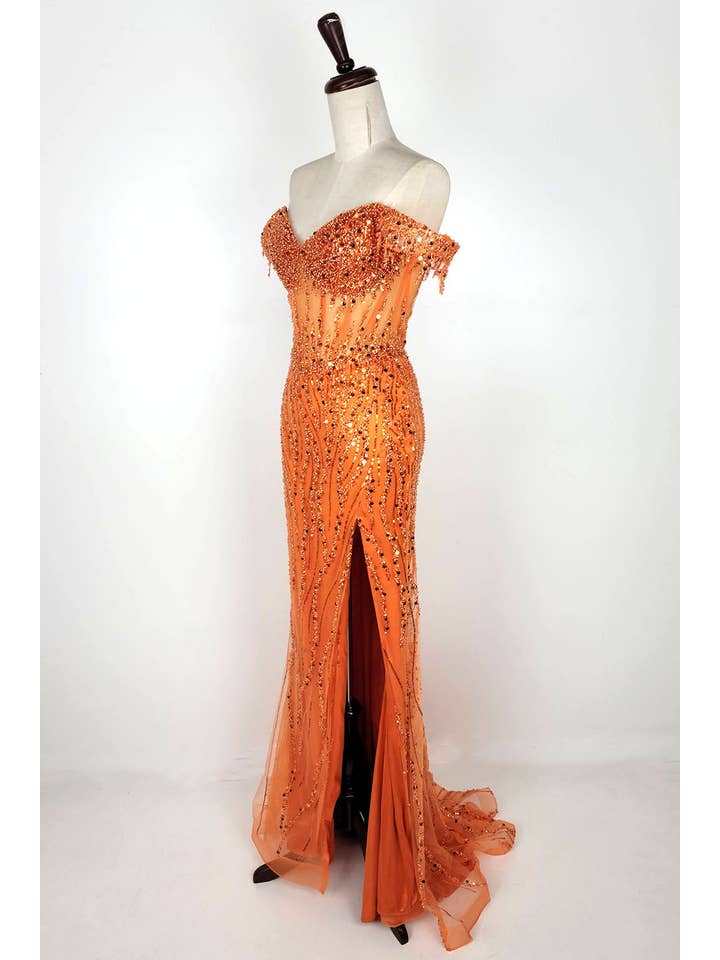 Chicas - Wholesale Gown - Women's - Off the Shoulder Sequin and Bead Long Dress C33122