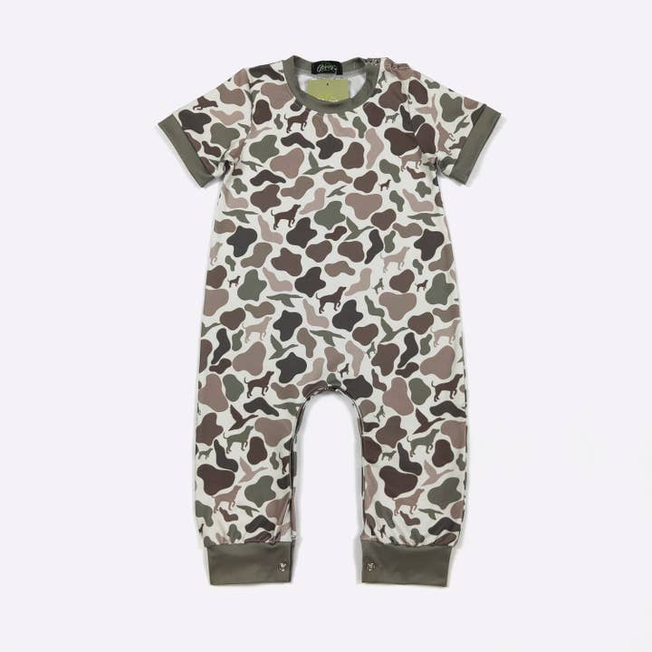 Camo Hunters Boy Romper for wholesale by Clover Cottage
