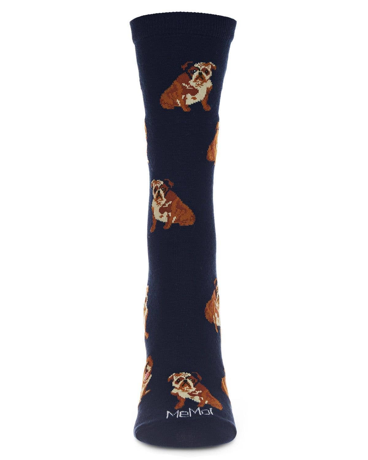 Navy Bulldog Buddies Bamboo Crew Women's Socks for wholesale on Faire1