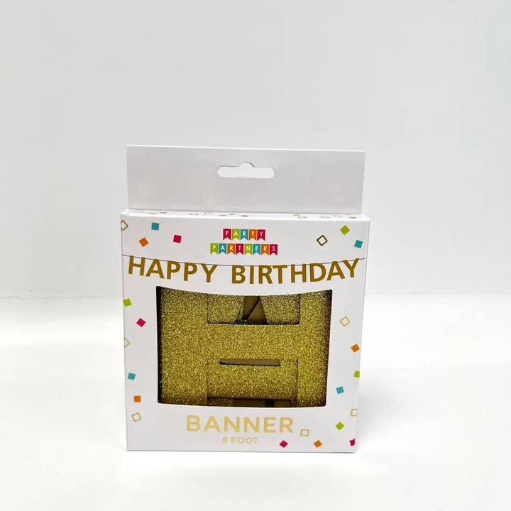 Party Partners - Wholesale Party Sign/Banner - Gold Happy Birthday Banner1