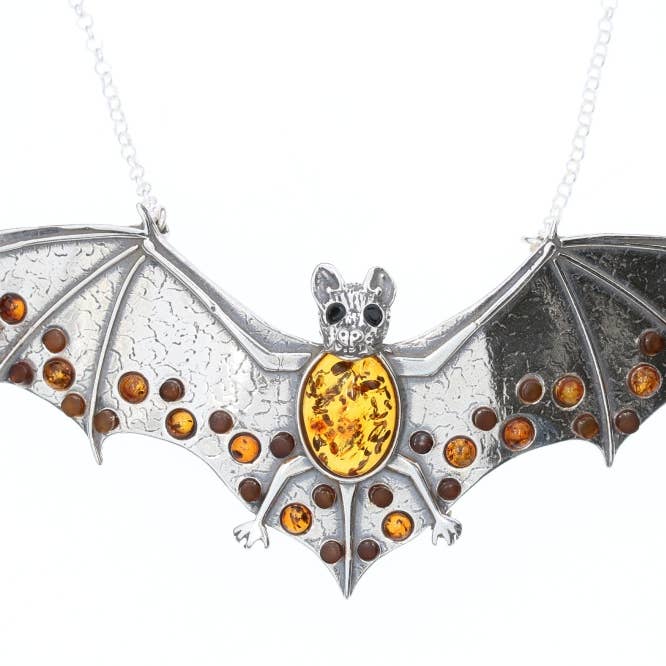 Cognac Amber Sterling Silver “Bat” Necklace for wholesale by Amberman