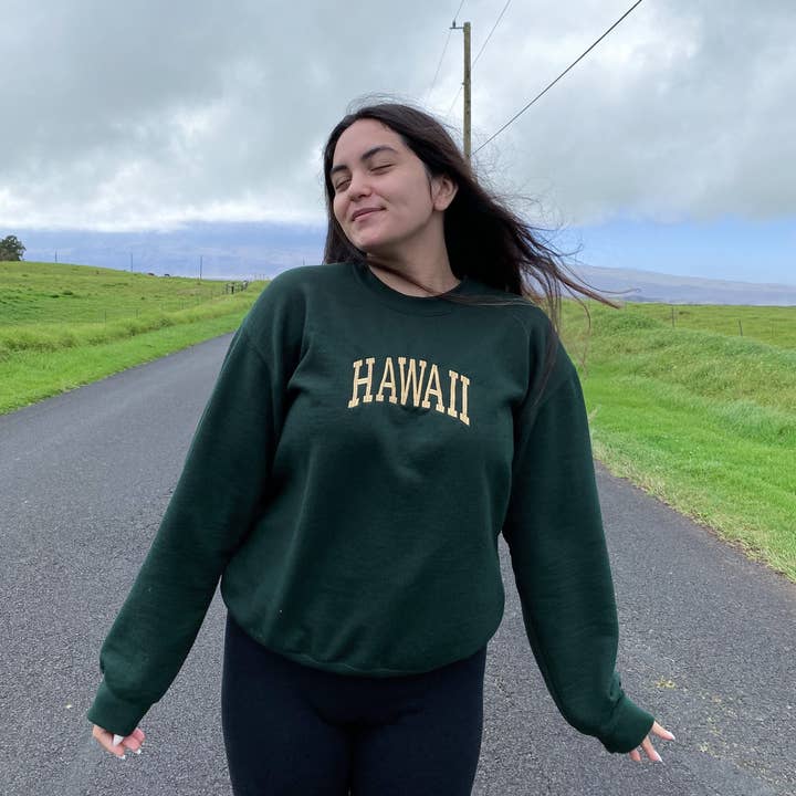Hawai'i - Forest Green Embroidered Sweatshirt for wholesale by 4:12 THE LABEL