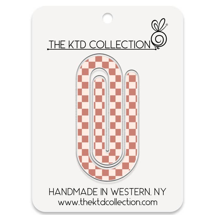 Blush Checkerboard Jumbo Acrylic Paper Clip for wholesale by The KTD Collection