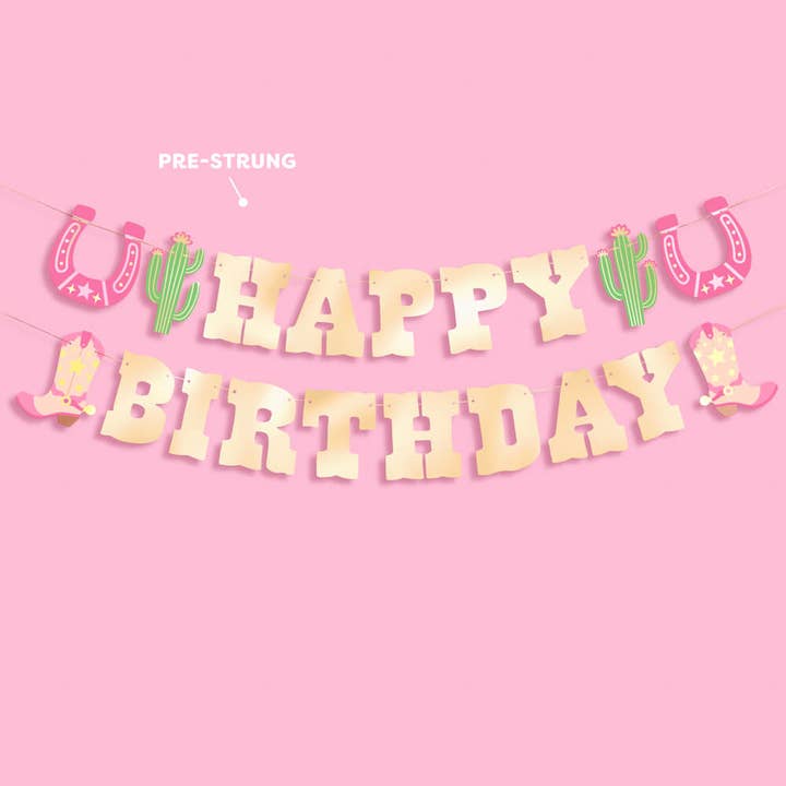 xo, Fetti - Wholesale Party Sign/Banner - HBD Cowgirl Banner - gold foil banner, pink western birthday, western, rodeo1