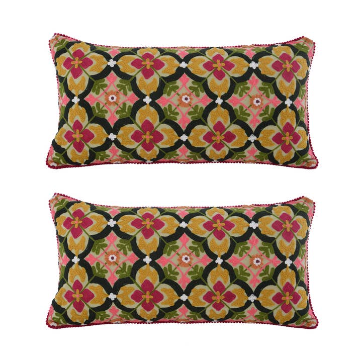 Karma Living - Wholesale Lumbar Pillow - Set of 2 Geometric Grey Canvas Pillows 12x24"