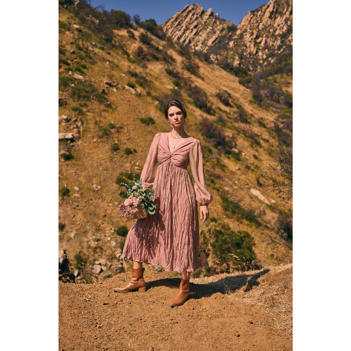 KEEP IT DREAMY IRIDESCENT MAUVE TWISTED BUST MAXI DRESS for wholesale on Faire12