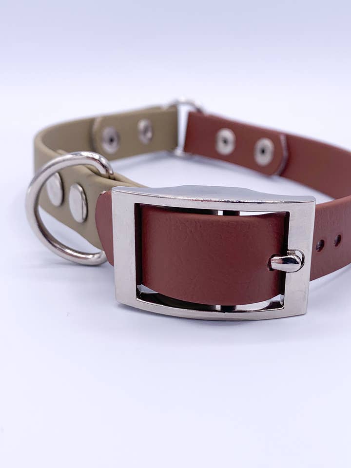 Collar BioThane de dos tonos MARRÓN/AVENA para venta al por mayor de Cavapoo Creations