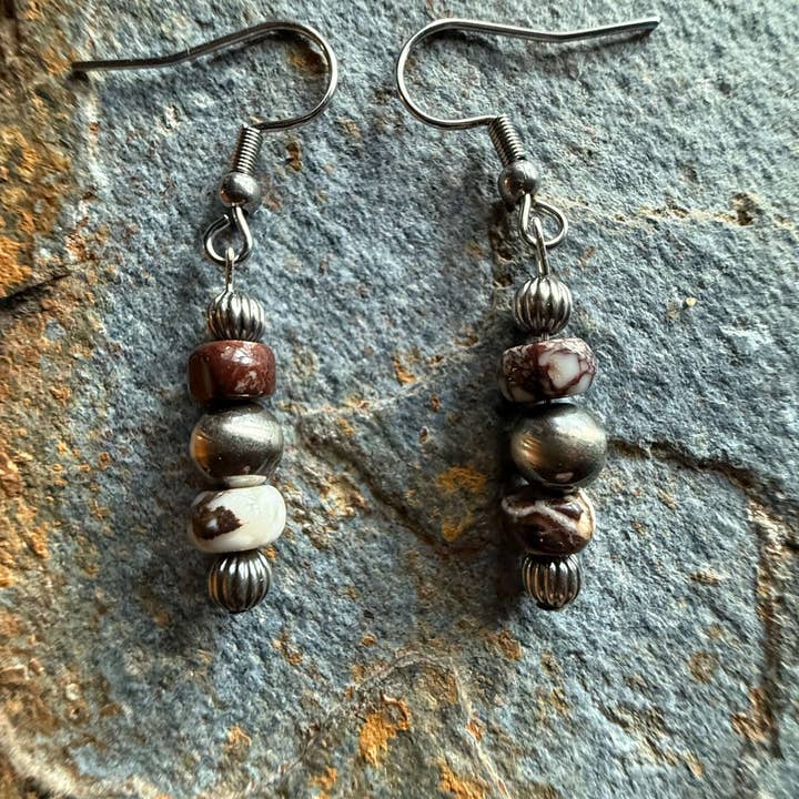 Sterling Silver Pearls & Wild Horse Magnesite Earrings for wholesale by Wild Mountain Silver