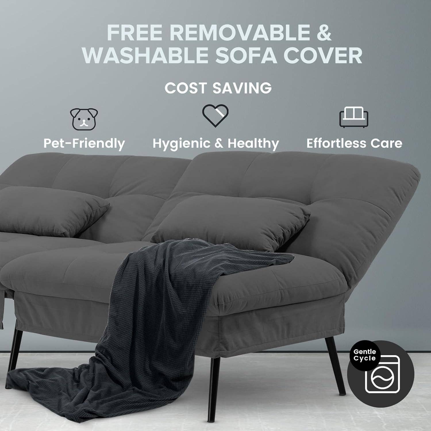 Black 68 Inch Convertible Futon Sofa Bed With Adjustable Backrest for wholesale on Faire3