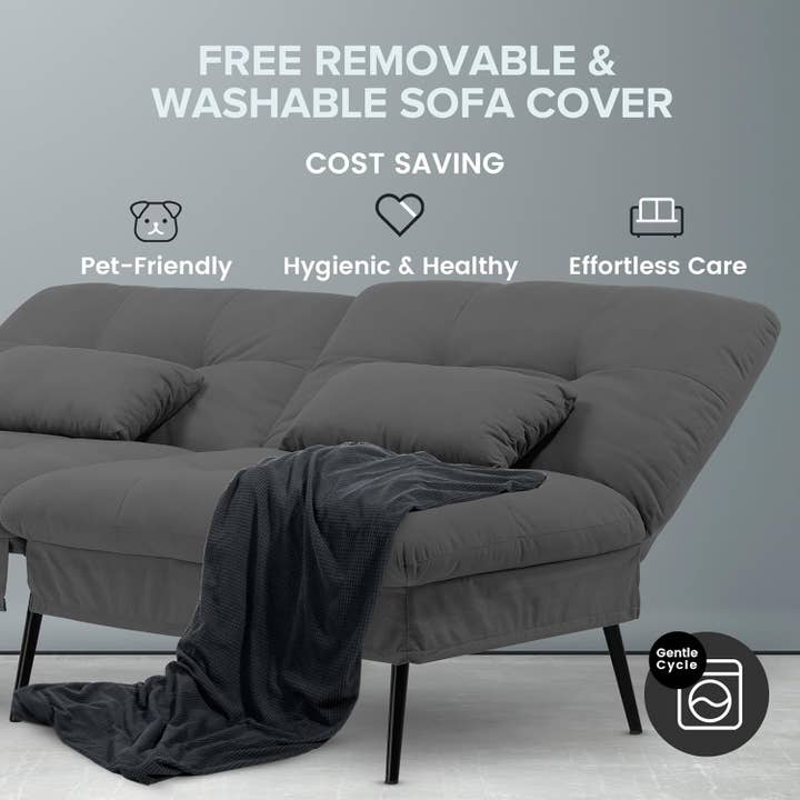 Black 68 Inch Convertible Futon Sofa Bed With Adjustable Backrest for wholesale on Faire3