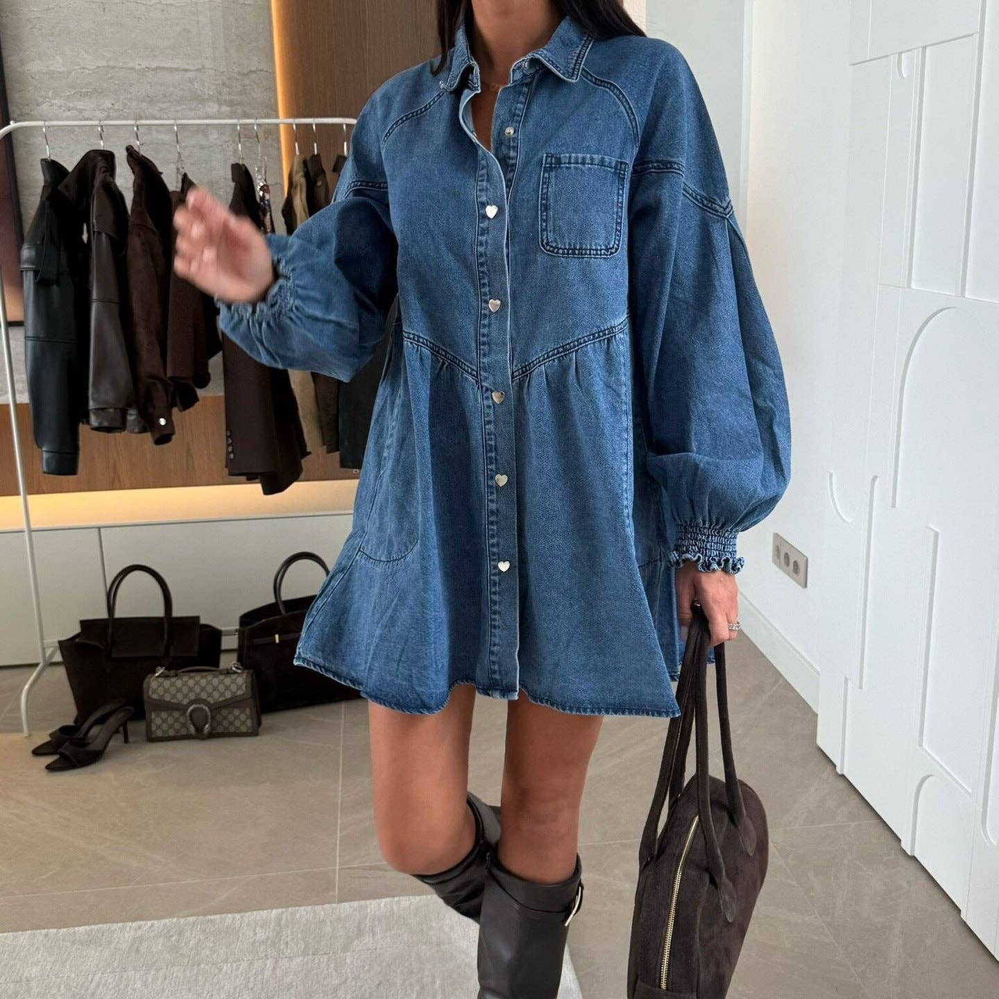 Marayn - Wholesale Dress - Women's - Chic 2025 Western Casual Denim Shirt Dress0