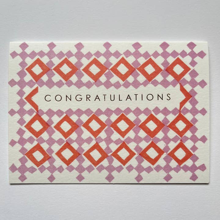 Congratulations Lattice Pattern Card in PPL and Orange for wholesale by Takako Copeland