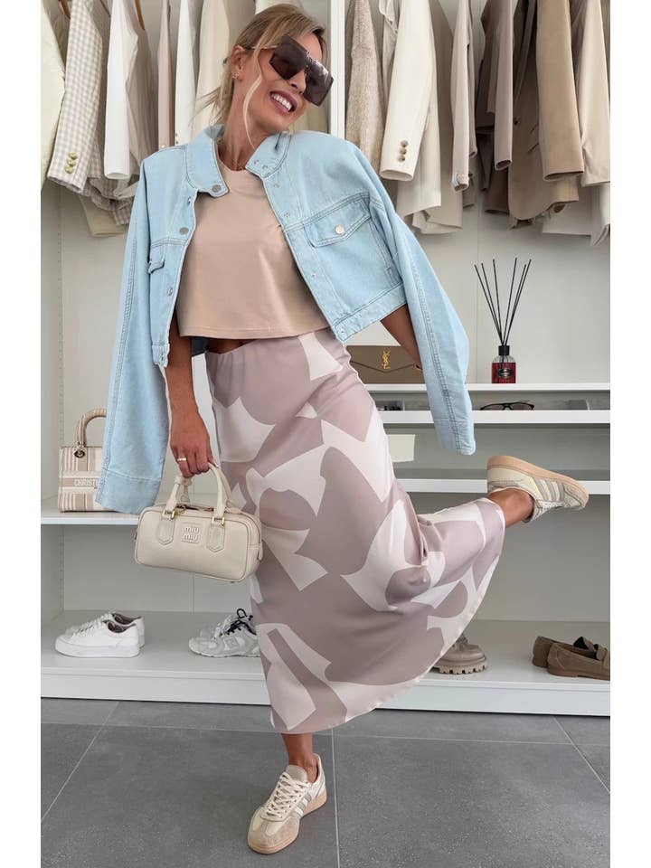 Mauve Sharon Satin Patterned Midaxi Skirt-Mauve for wholesale on Faire