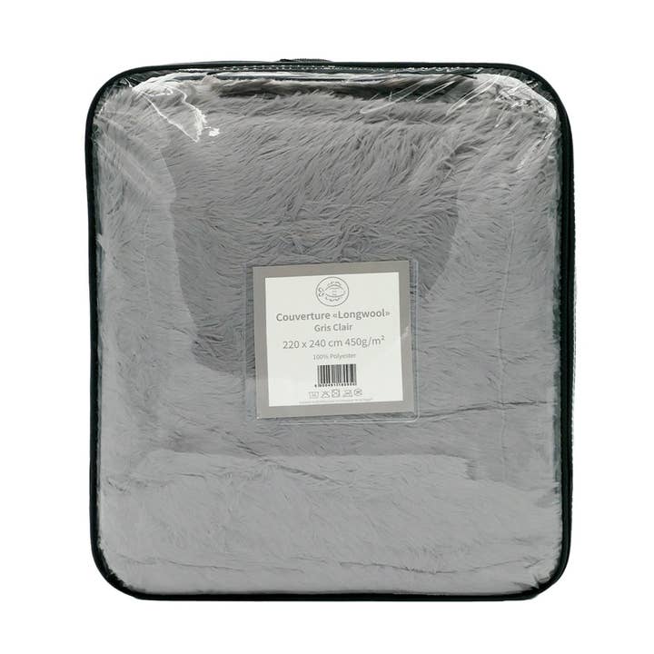Langflor-Imitationsplaid 220x240cm - Longwool hellgrau für den Großhandel von Le comptoir de la plage