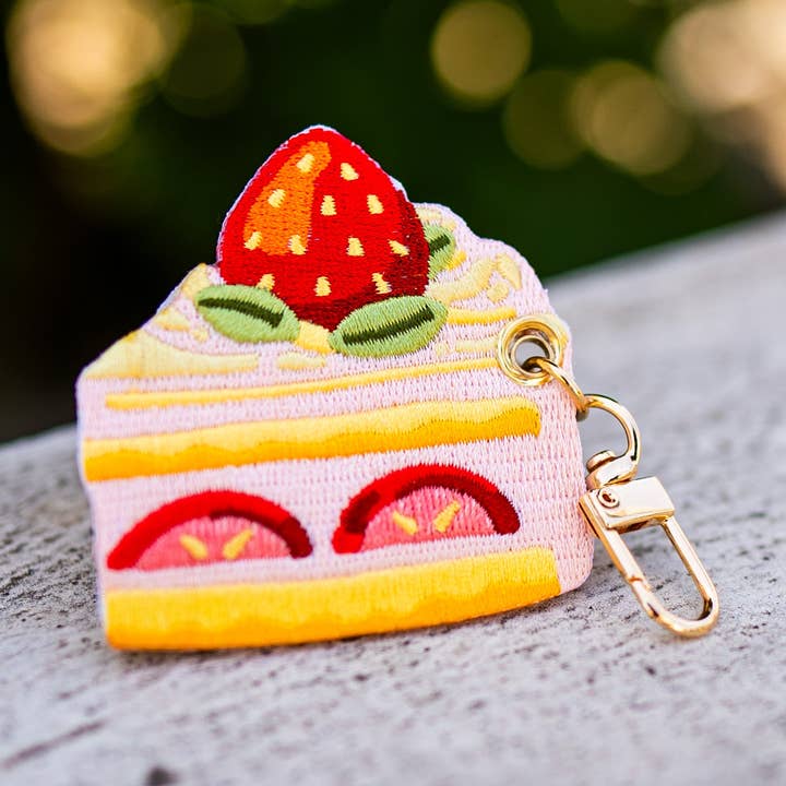 Strawberry Cake – Embroidered Keychain Charm for wholesale by Kabujiro