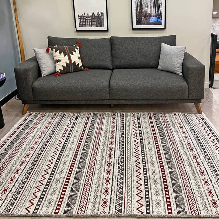 Alfa Rich Inc - Venta al por mayor Alfombra pequeña - Alfombra burdeos, rojo y gris, alfombras de gran superficie para sala de estar, dormitorio, cocina, comedor, 8 x 10, 5 x 7 pulgadas, estética bohemio, etnia, ecléctica, azteca3